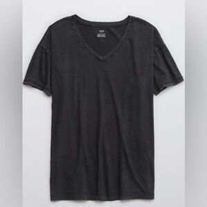 New - Aerie Distressed V-Neck Boyfriend T-Shirt Women's Smoked Gray
